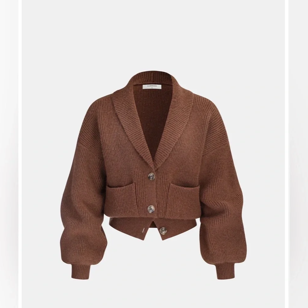 Commense Ribbed Knit Cropped Shawl Collar Cardigan NWT Size S - Picture 2 of 10